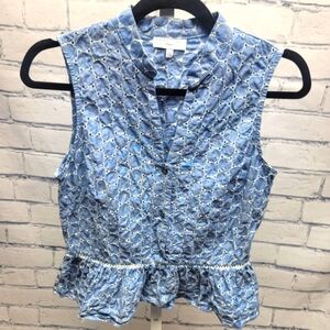 Waverly Grey Liberant Women's Top Size Small Blue White Geometric Design